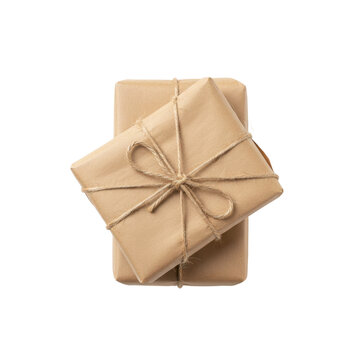 Two Brown Paper Wrapped Gifts Tied with Twine