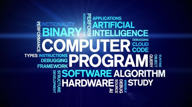 Computer Program animated word cloud-text design animation tag kinetic typography seamless loop.