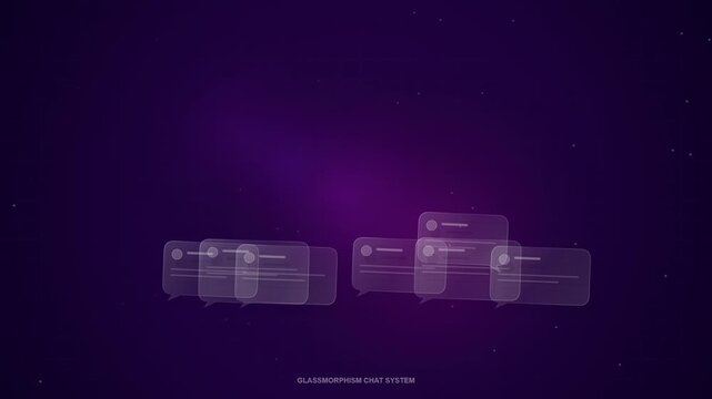 Abstract Glassmorphism Chat Bubbles Animation on Dark Purple Background