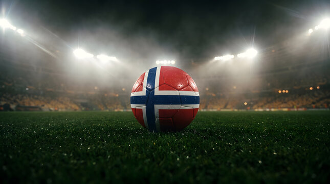 Foot ball with Norway flag texture on stadium grass