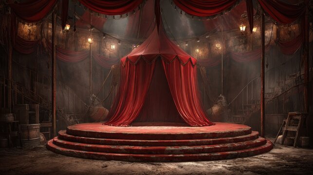 Empty circus interior stage background, circus, interior, stage, background, empty, abandoned, vintage, old, red 