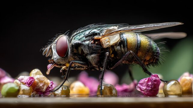 Fly contacts food, potential carrier of communicable diseases