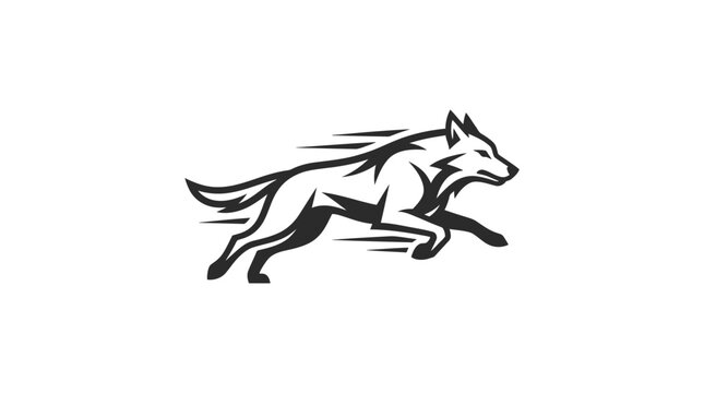 Dynamic sprinting wolf vector graphic with speed lines.