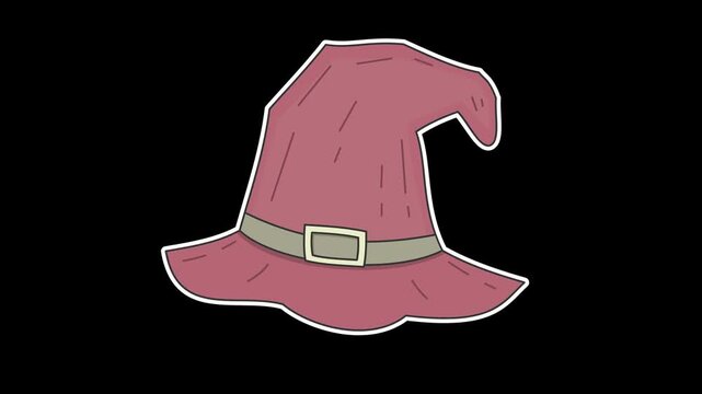 Seamless looping animation of a bouncing witch hat for Halloween celebration and spooky holiday concepts. Flat style sticker design element isolated on transparent alpha channel