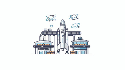 Fototapeta premium A stylized illustration of a space shuttle at a launch facility