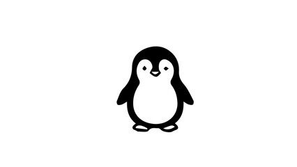 Fototapeta premium Cute penguin icon, black and white illustration, simple animal design, cartoon style
