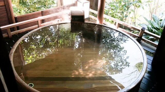 日本の檜源泉かけ露天風呂
