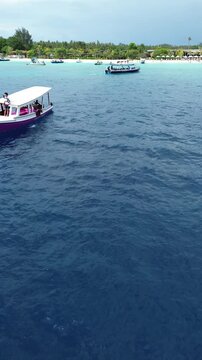 Vertical Aerial 4K Drone Footage Gili Meno Island Lombok Indonesia Tropical Beach