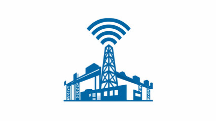 Obraz premium A blue icon representing a communication tower broadcasting a wireless signal