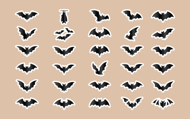 Fototapeta premium Halloween bat sticker collection black and grey bat silhouettes for decoration set