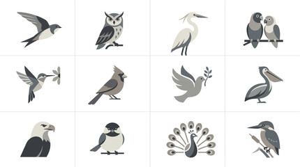 Fototapeta premium Minimalist grey bird icons for modern design.