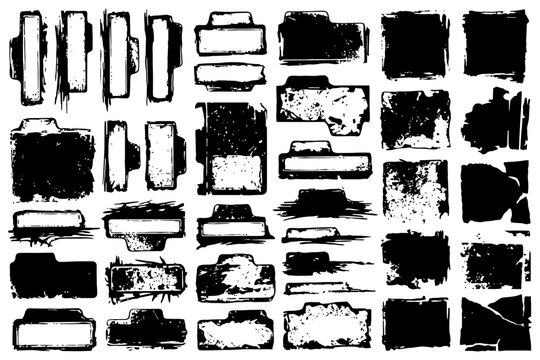 Grunge distressed file folder icons collection in black and white.