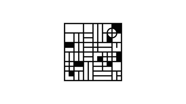 Minimalist black and white block grid composition.