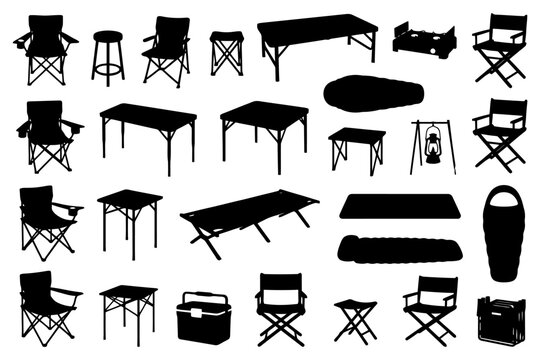 Silhouette collection of camping and outdoor furniture and equipment.