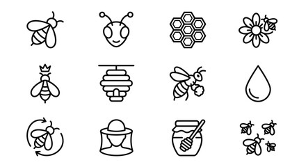 Modern honey bee and hive linear icon collection. © Wahyu