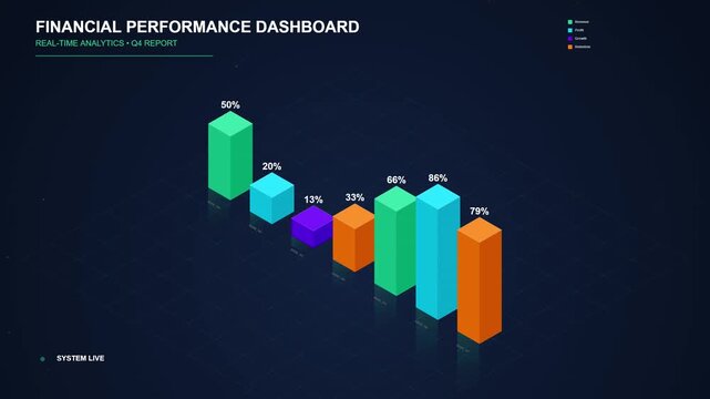 Animated isometric diagram with dynamic elements on black background
