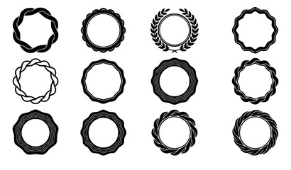 Circular frame silhouette borders set featuring geometric star patterns laurel wreath and twisted rope designs for certificate award logo design vector illustration © MdIbrahimIslam