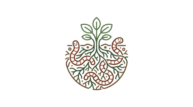 Worms and Plant Roots in Soil Illustration.