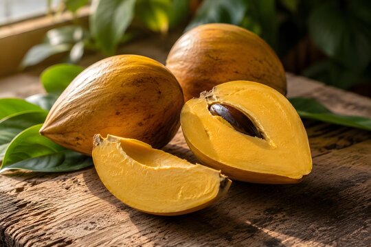 Fresh Canistel Egg Fruit with Golden Creamy Flesh, Premium Exotic Fruit Photography