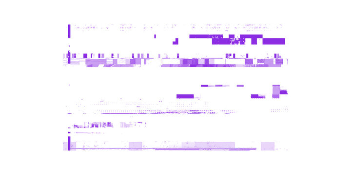 Glitchy purple digital distortion effect with pixelated blocks on transparent background