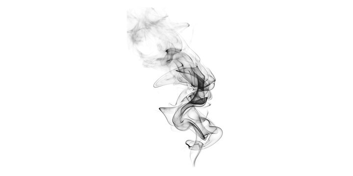 Gray smoke rising up on isolated transparent background with wavy tendrils and curls, creating a dynamic abstract pattern