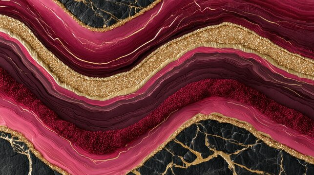 Abstract agate layers with gold and glitter