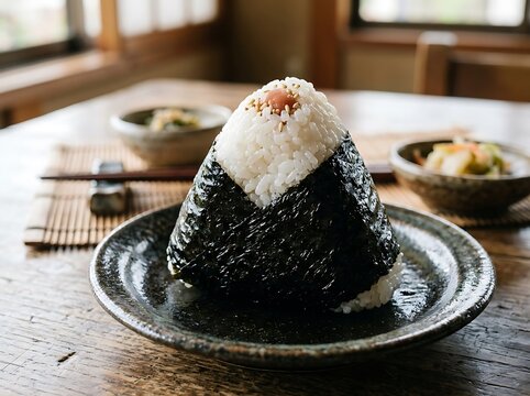 Delicious Japanese Onigiri Rice Ball Wrapped in Nori Seaweed, A Traditional and Healthy Snack