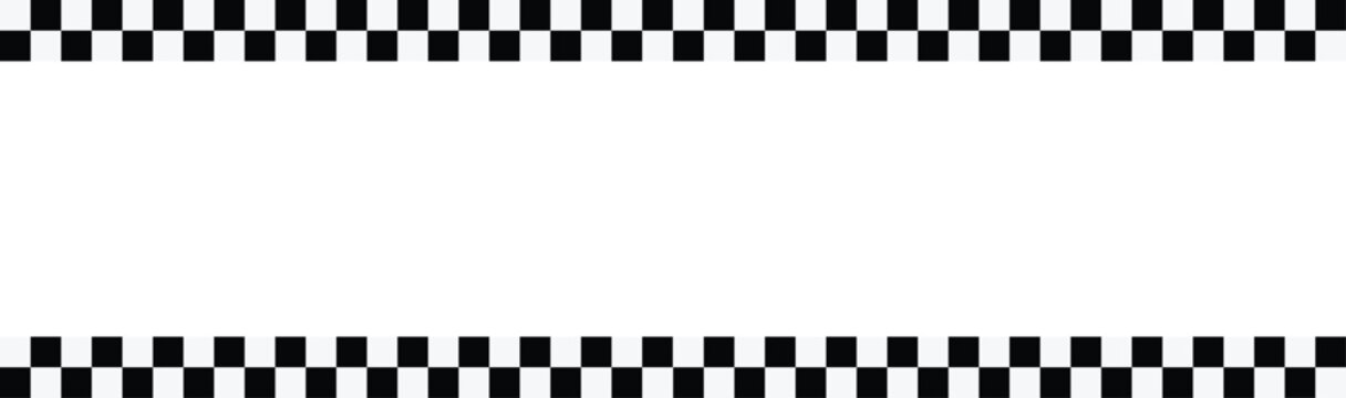 black and white checkered border line. Car race check grid pattern. Gradient chess line.. Chessboard geometric pattern