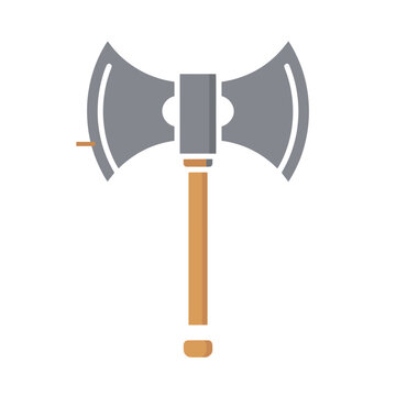 Flat vector icon of a double bit axe with wooden handle