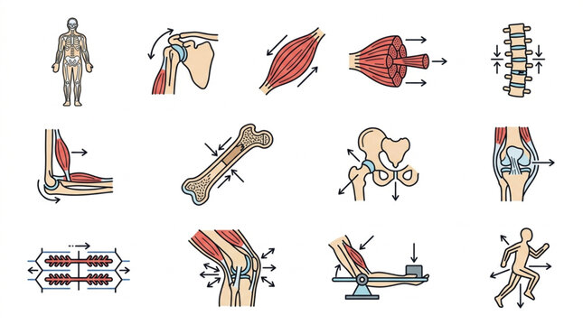 Human Anatomy Musculoskeletal System and Joints Illustration Set.
