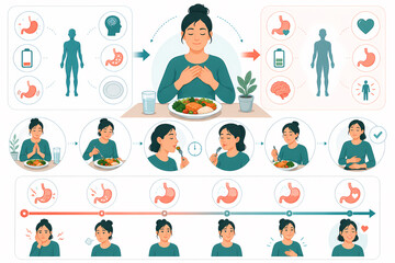 Fototapeta premium Mindful eating hunger fullness cues illustration