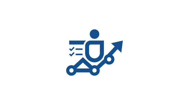 Blue icon of a person on a cogwheel with an arrow.