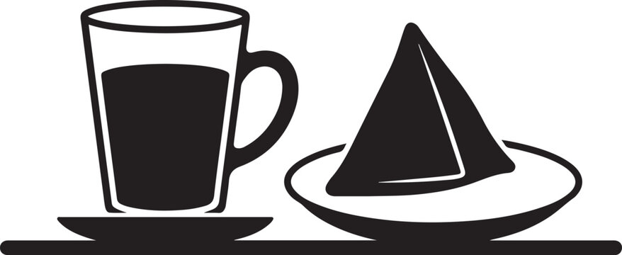 Breakfast icon vector, indian tea or chai with samosa vector, indian snacks and beverages on transparent background.