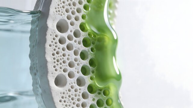 Photorealistic micro ceramic membrane filtering green chlorophyll fluid liquid
