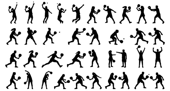 Man and Woman Padel Tennis Player Silhouette Vector Bundle with Professional Sports Action Collection