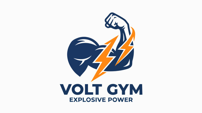 Powerful muscle man vector arm flexing with electric lightning bolts