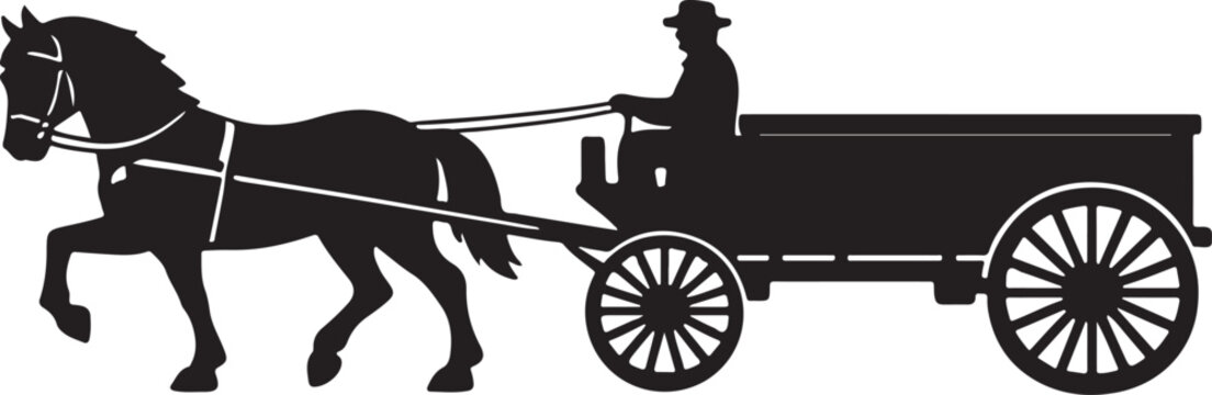 Vintage horse drawn wagon silhouette