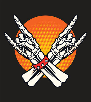Praying skeleton hands with spiked cuffs illustration