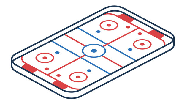 Isometric view of an ice hockey rink surface with markings for team sports and professional stadium field representation on white background.