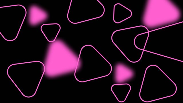 Abstract glowing triangle vector illustration neon pink rounded shapes on black background modern futuristic digital geometric design