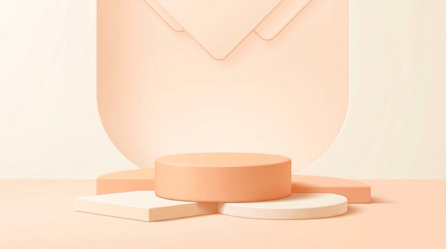 Elegant 3D render of a minimalist pastel orange stage podium for product display