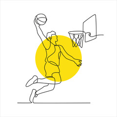 Line Art Basketball Slam Dunk Player Continuous One Line Illustration © Lulu