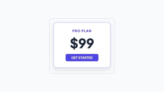 Pricing plan, Detailed view of Pro Plan $99 button on white background, Online service subscription, symbolizing affordability and business solutions, for marketing and advertising.