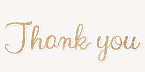 Thank you word, gold glittery calligraphy text with white outline © Rawpixel.com