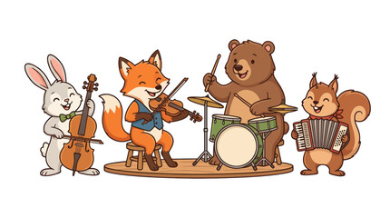 Fototapeta premium Cute Forest Animals Band Playing Music Together
