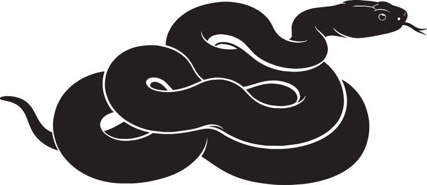 Black snake silhouette icon coiled in a defensive position isolated on transparent background, Vector
