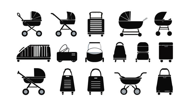 Collection of Baby Strollers and Prams in Various Styles and Designs.