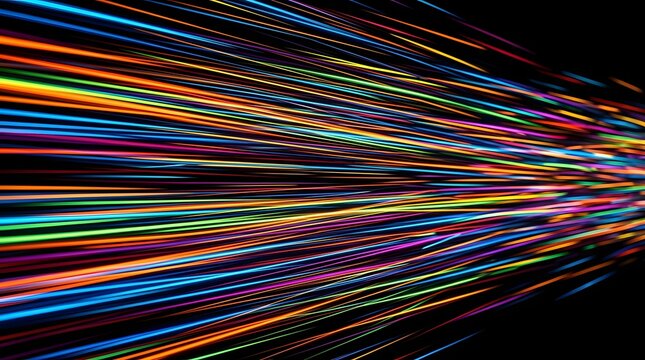Colorful Light Streaks on Black Background Creating Dynamic Motion