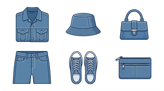 The Blue denim clothing and accessories set.