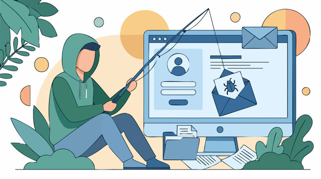 Phishing email scam concept: hacker tries to steal data with malware